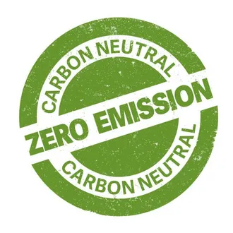 A green stamp with the words " carbon neutral zero emission ".